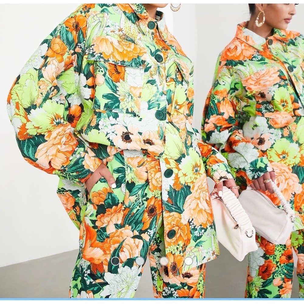 ASOS EDITION Women Neon Floral Shacket and pants Orange Green US 6/8 NEW